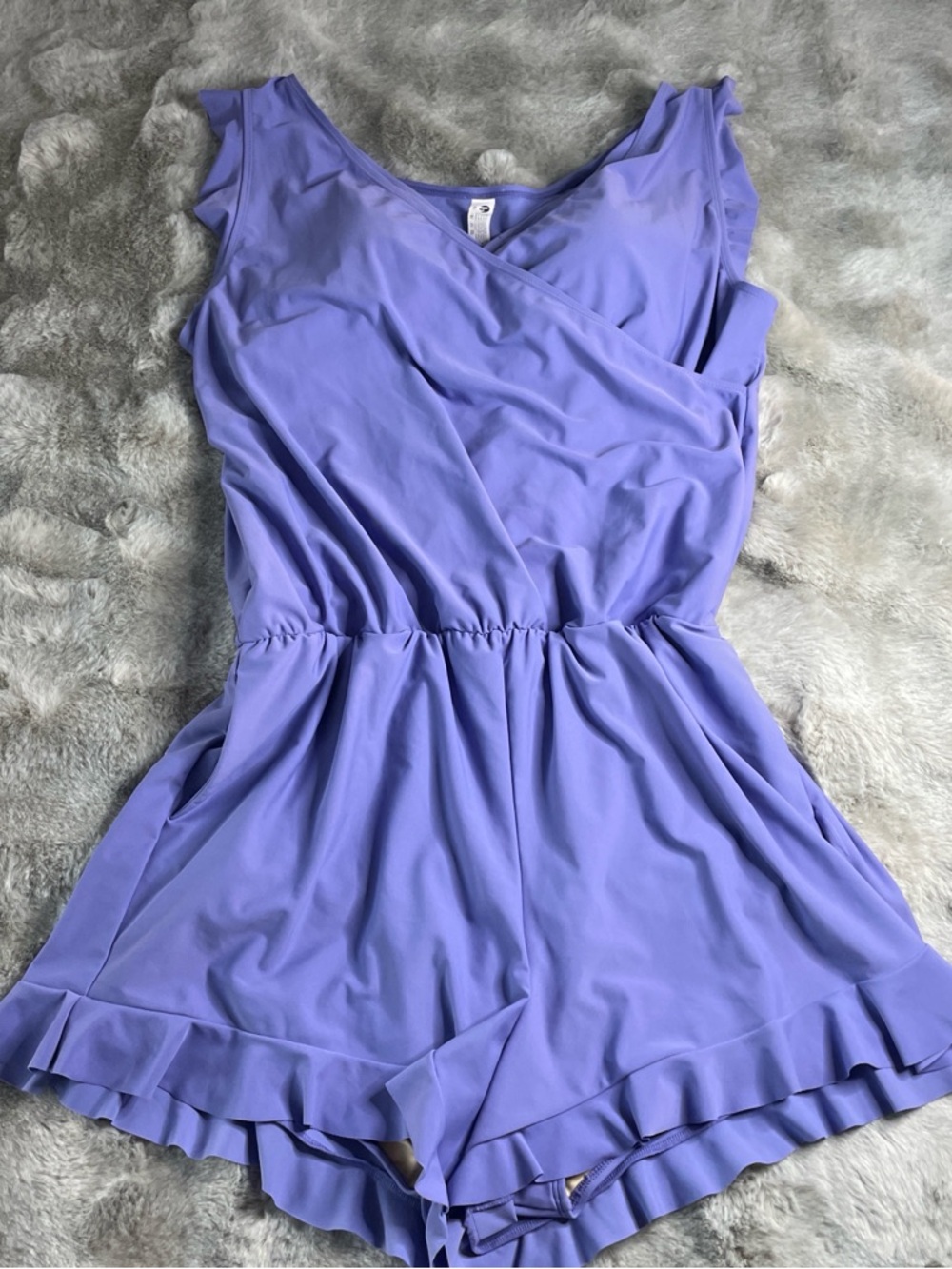 Lavender Ruffled One-Piece Swim Romper - Women